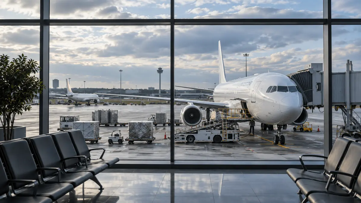 Passenger aircraft at airport gates