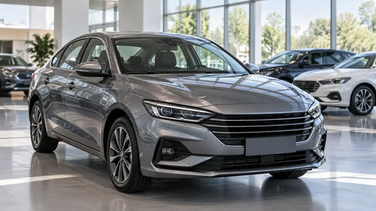 New cars in a dealership showroom