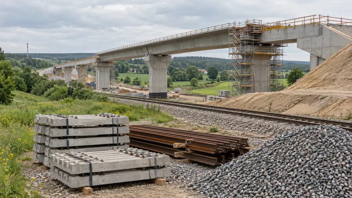Railway bridge and embankment construction