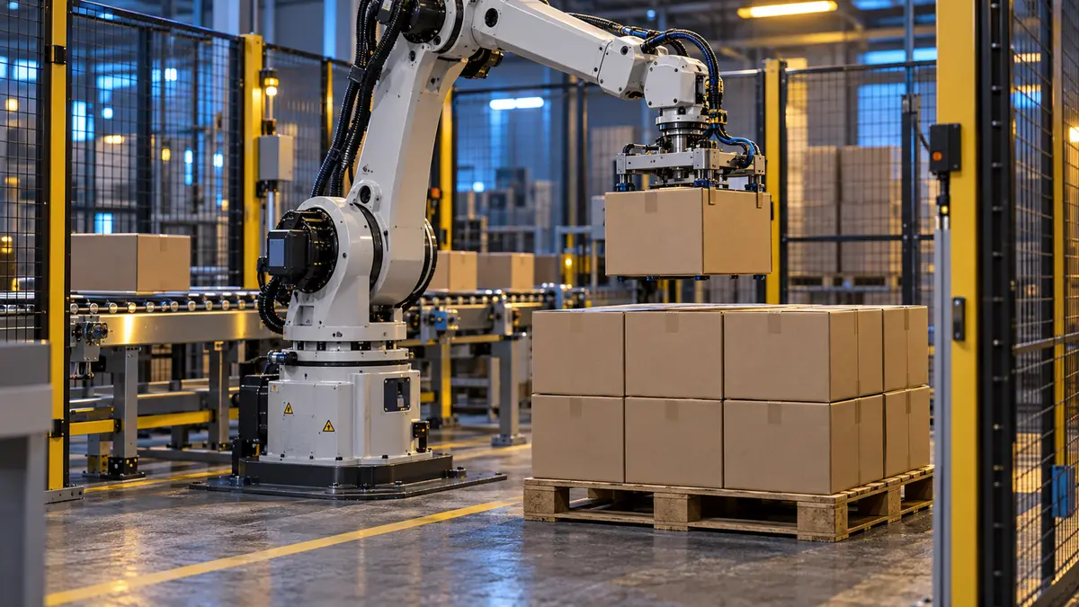 Industrial robot handling packaged goods