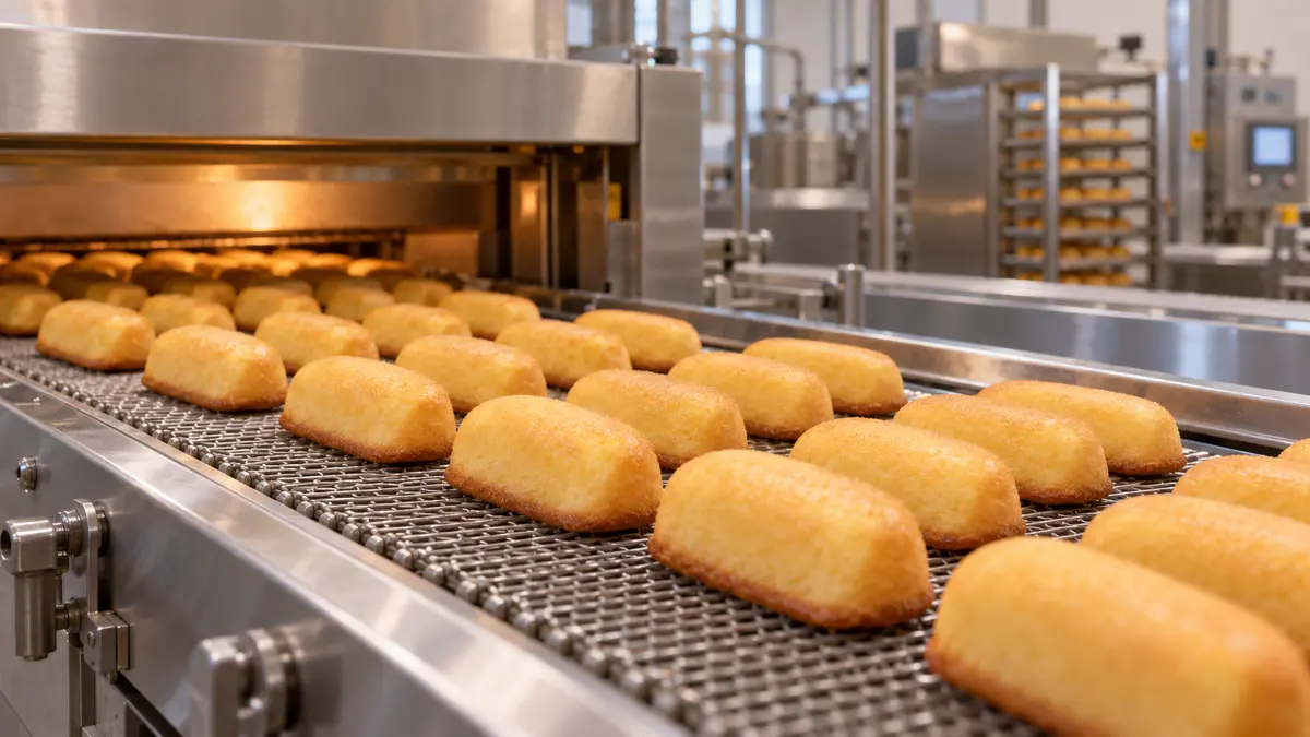 Snack cake baking conveyor