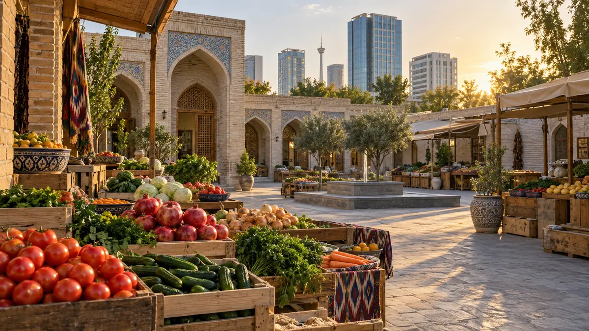 Uzbek urban market courtyard