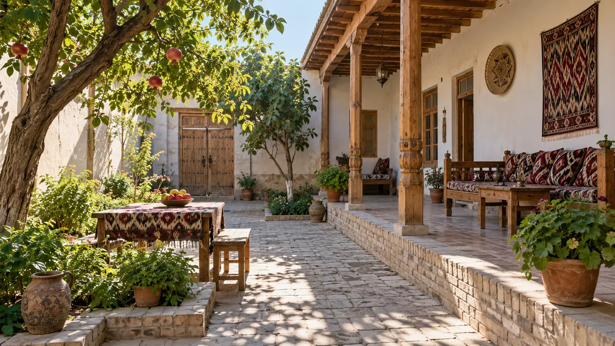 Traditional guesthouse courtyard near Bukhara